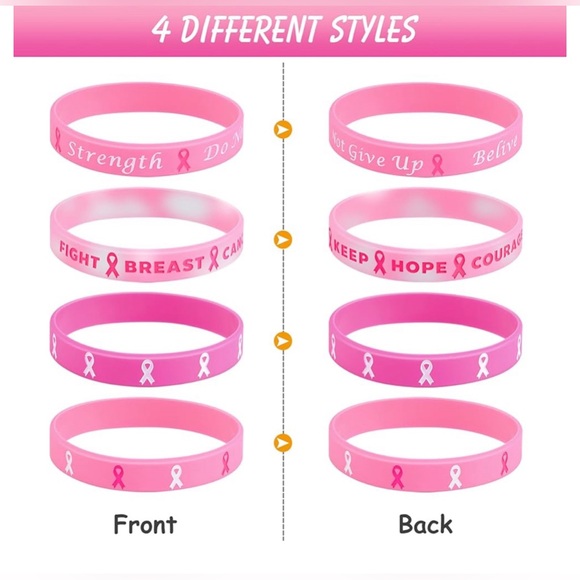 Breast Cancer Bracelets - Ribbon Breast Cancer Awareness Silicone Wristbands - Picture 8 of 15